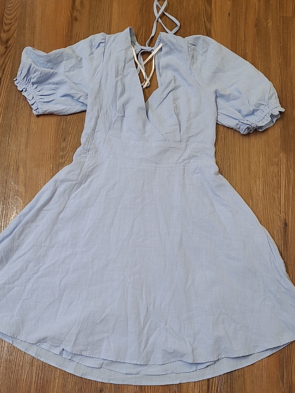 Lulu's Light Blue Puff Sleeve Midi Dress 100% cotton.
